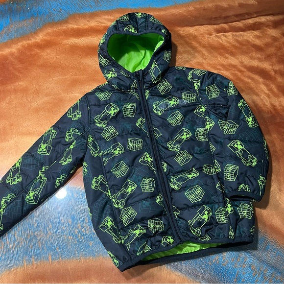 Minecraft Lightwieght Hooded Jacket black green size 5 - Picture 1 of 6